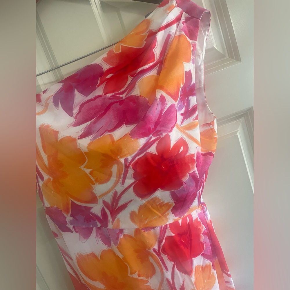 NWT Milly Size 4 Elin Pink Orange Peony Floral Printed Midi Dress 1-Shoulder